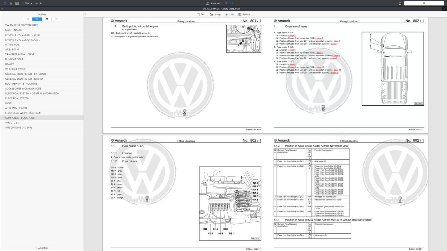 VW AMAROK 2H (2010-2016) SERVICE WORKSHOP MANUAL