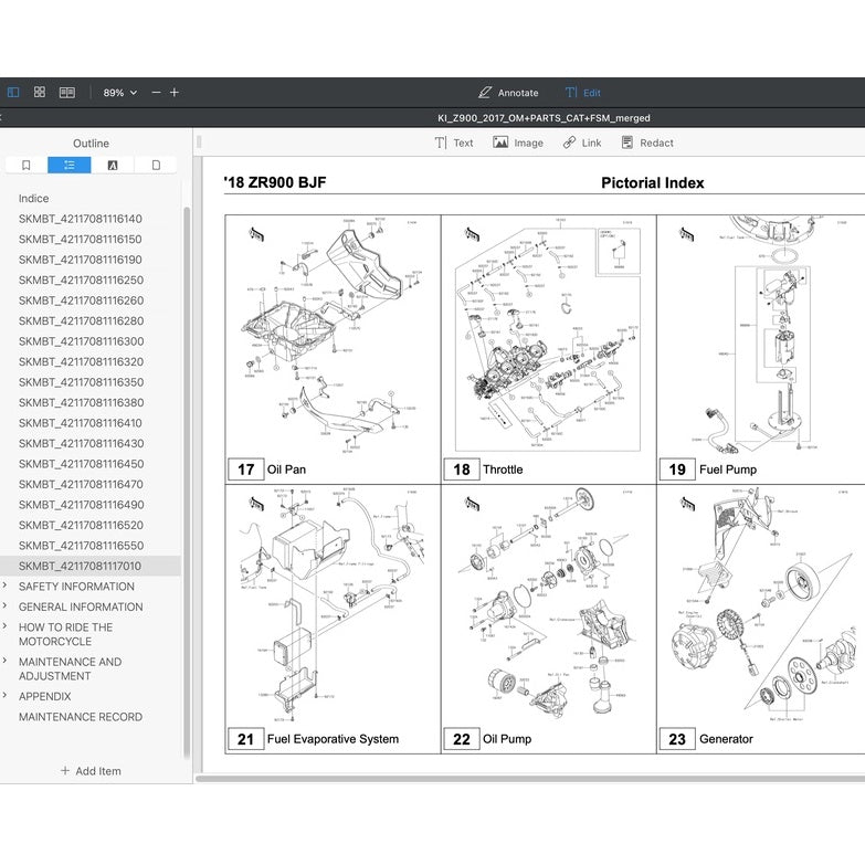 KAWASAKI Z900 ABS (2017-2019) SERVICE WORKSHOP MANUAL + PARTS CATALOGUE + OWNER'S MANUAL