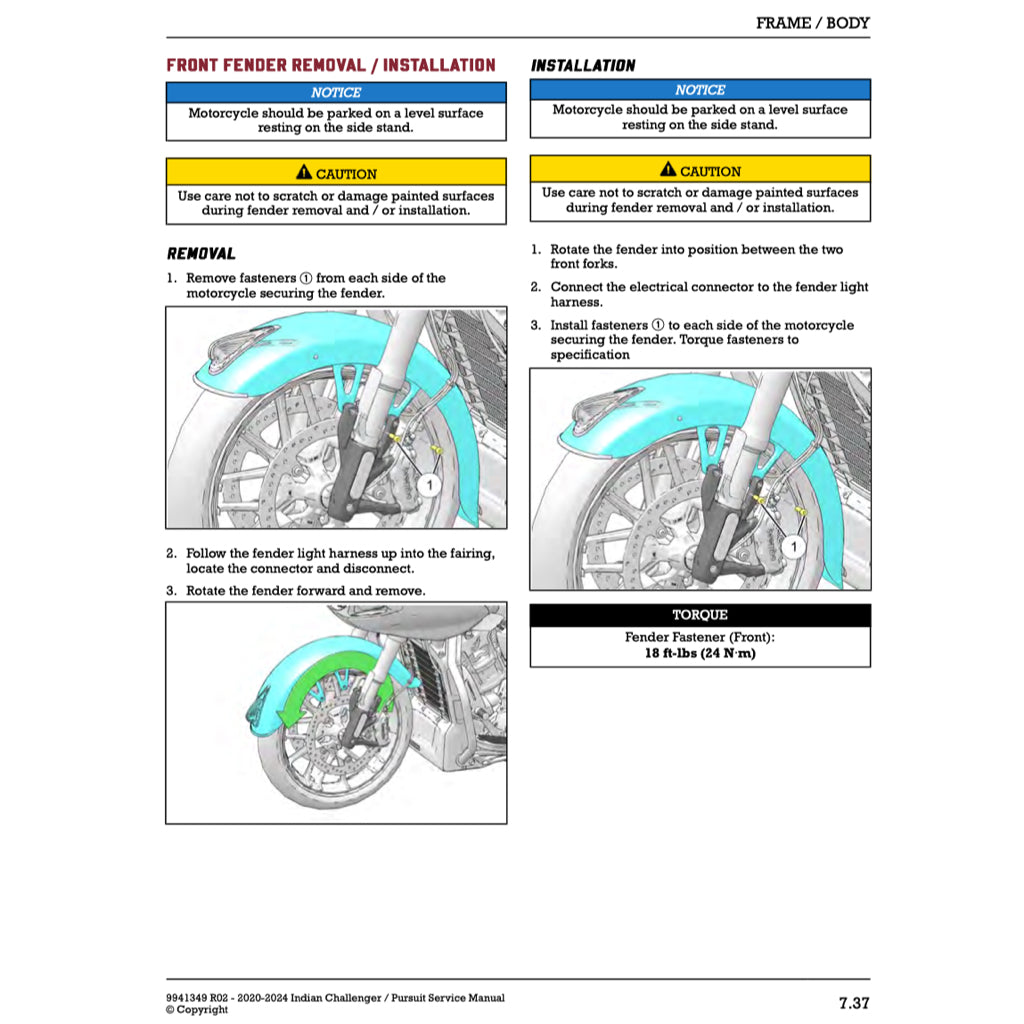 INDIAN CHALLENGER / PURSUIT (2020+) SERVICE WORKSHOP MANUAL + OWNER'S MANUAL