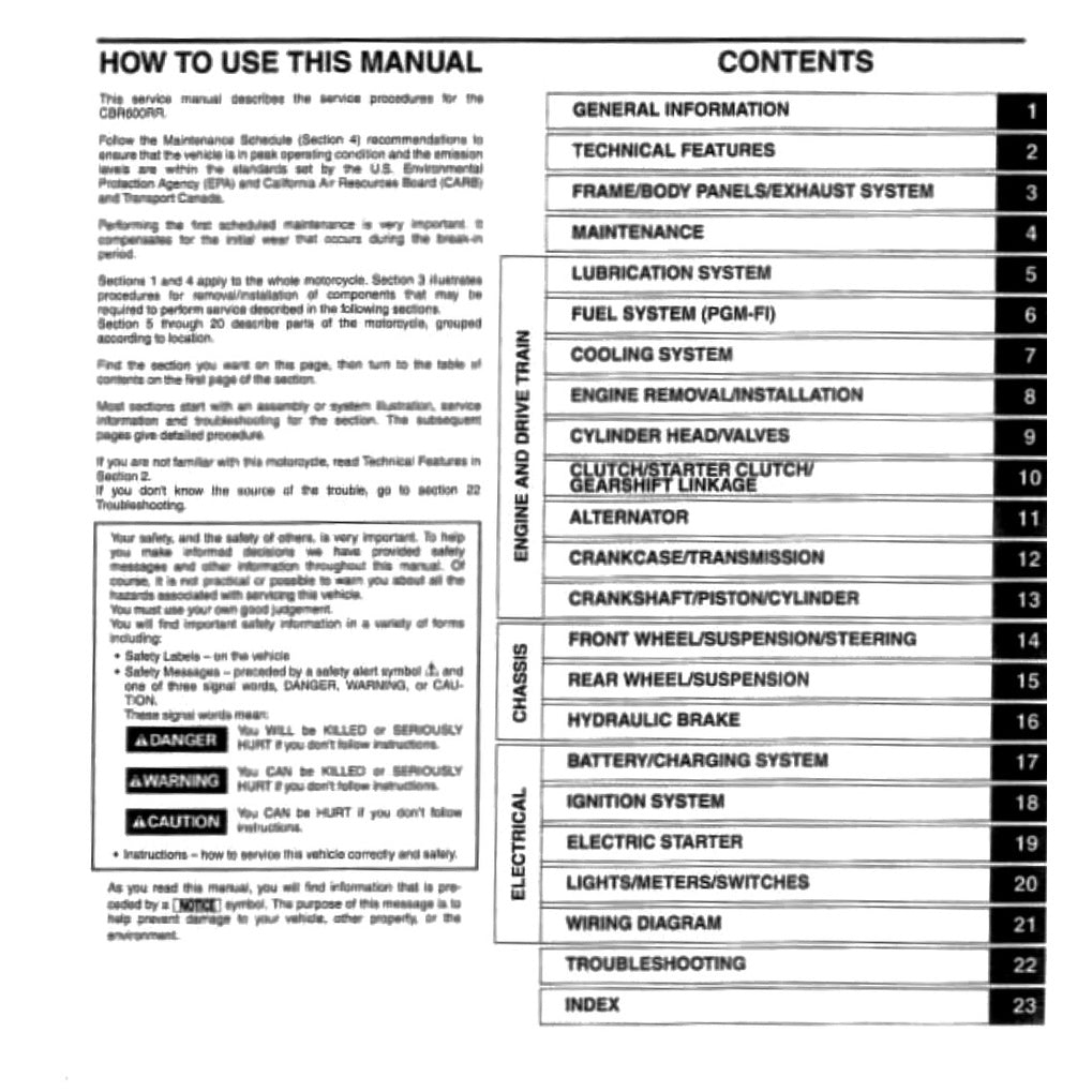 HONDA CBR600 RR (2007-2008) SERVICE WORKSHOP MANUAL + PARTS CATALOGUE + OWNER'S MANUAL - CBR 600 RR