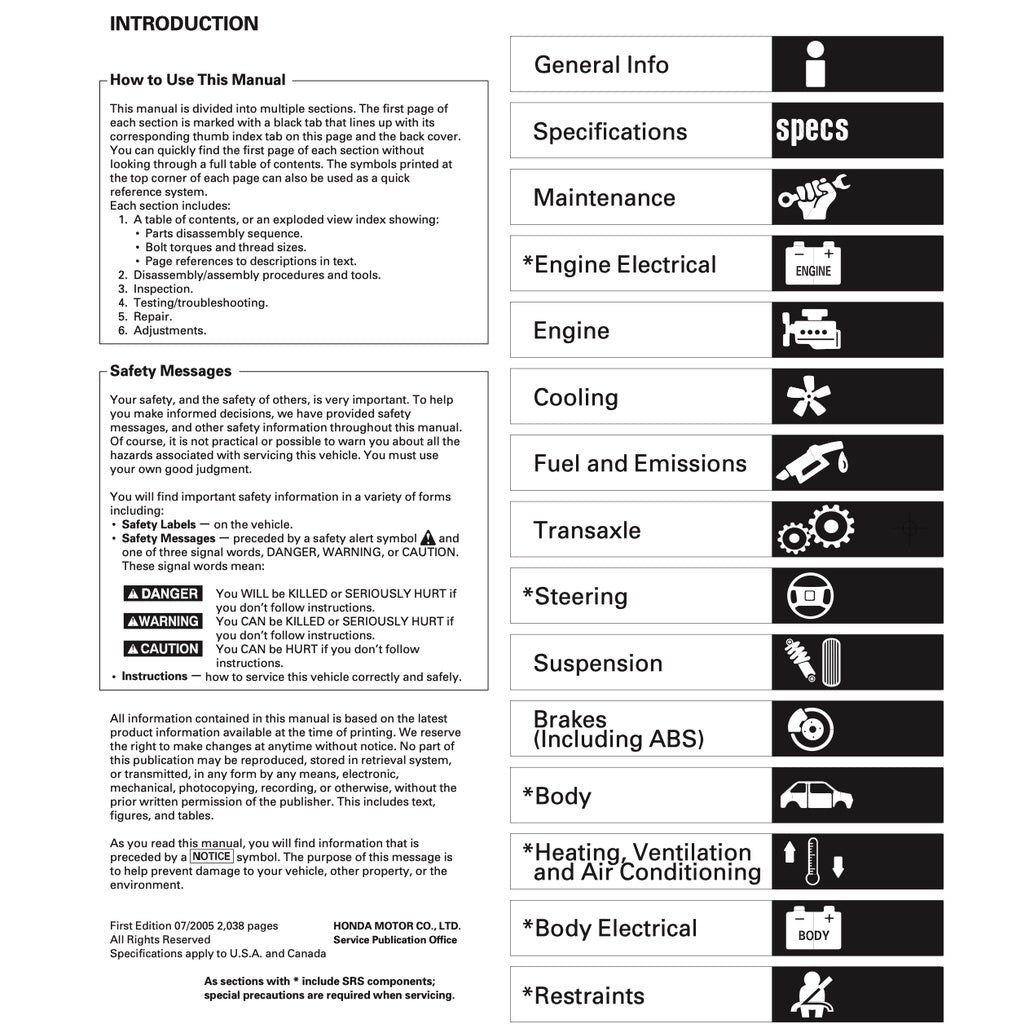 ACURA RSX DC5 / HONDA INTEGRA (2002-2006) SERVICE WORKSHOP MANUAL