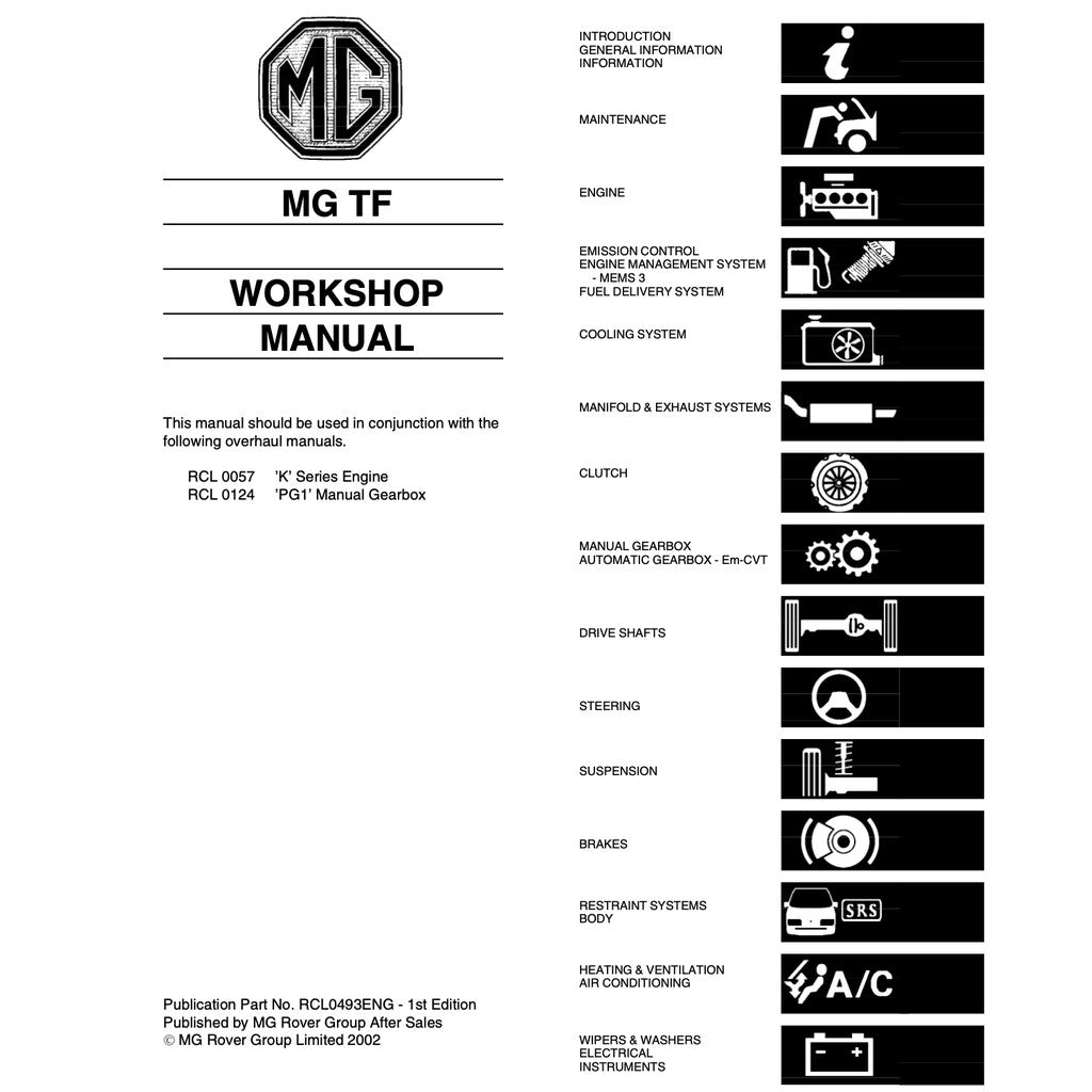 MGTF ROVER (2002-2011) FACTORY SERVICE REPAIR WORKSHOP MANUAL