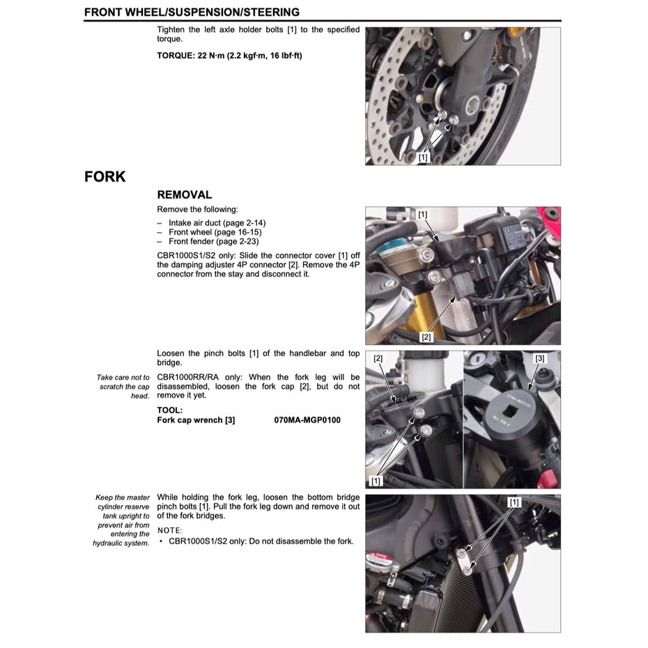 HONDA CBR1000RR RA/S1/S2 FIREBLADE SC77 (2017-2019) SERVICE WORKSHOP MANUAL + PARTS CATALOGUE + OWNER'S MANUAL / CBR 1000 RR