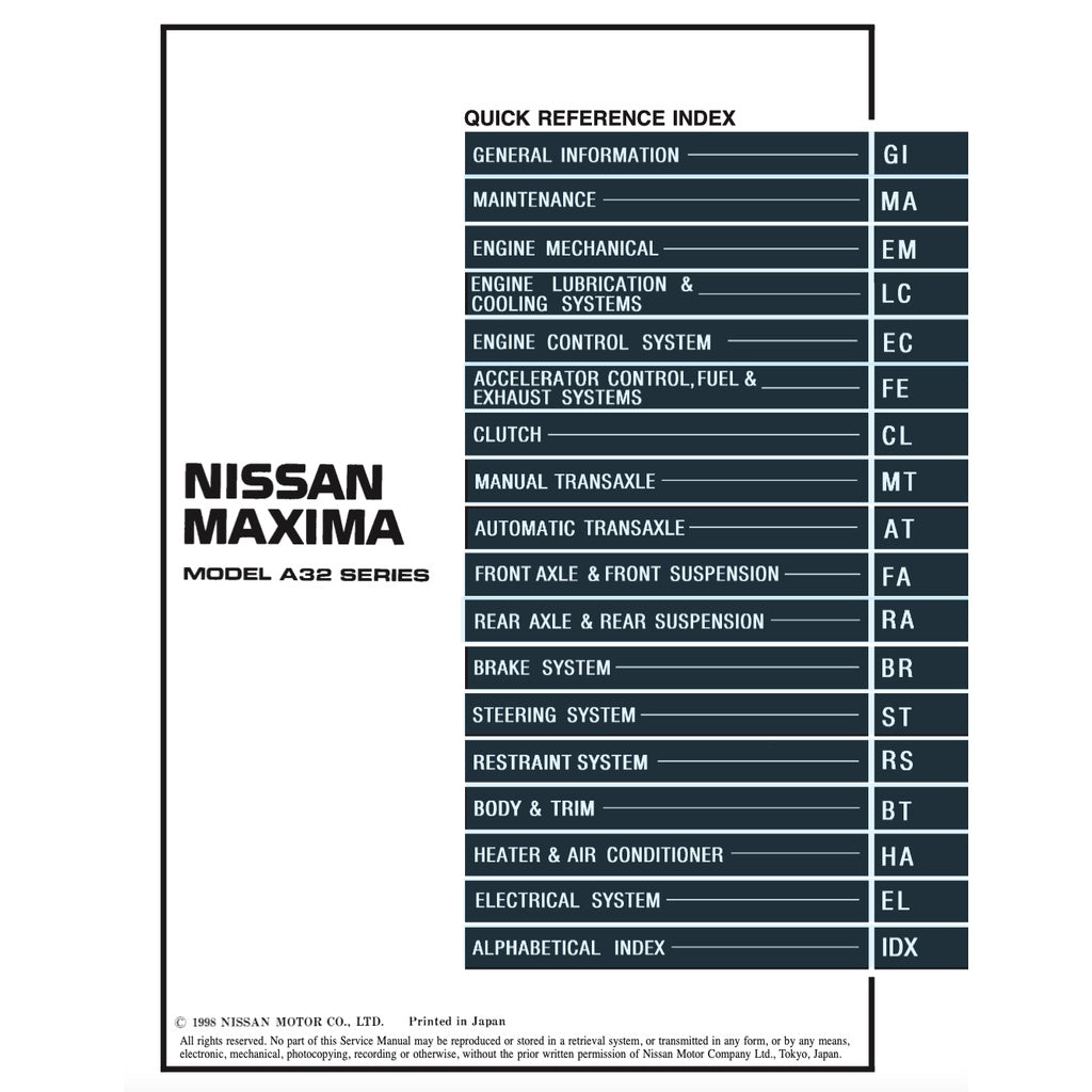 NISSAN CEFIRO MAXIMA A32 (1994-1999) SERVICE WORKSHOP MANUAL