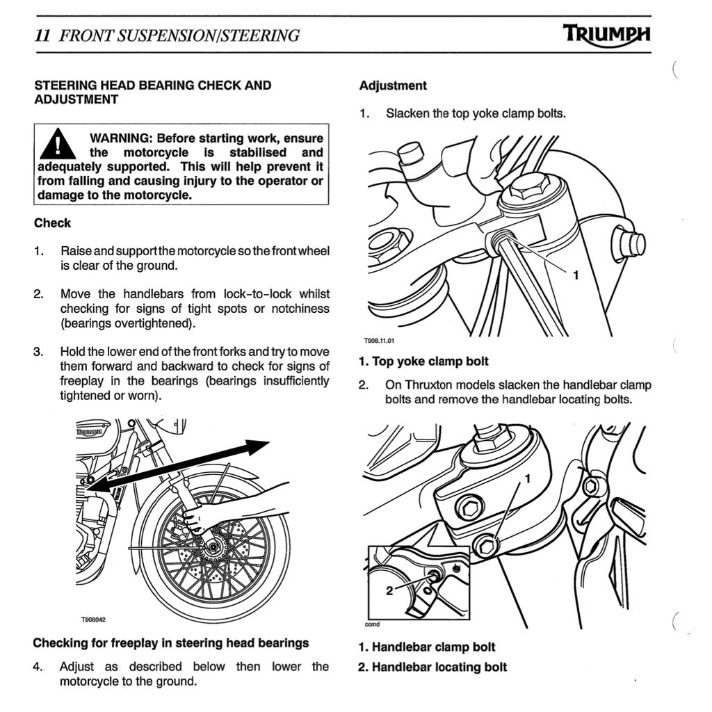 TRIUMPH BONNEVILLE T100 /THRUXTON/SCRAMBLER/AMERICA/SPEEDMASTER (2001-2016) SERVICE WORKSHOP MANUAL