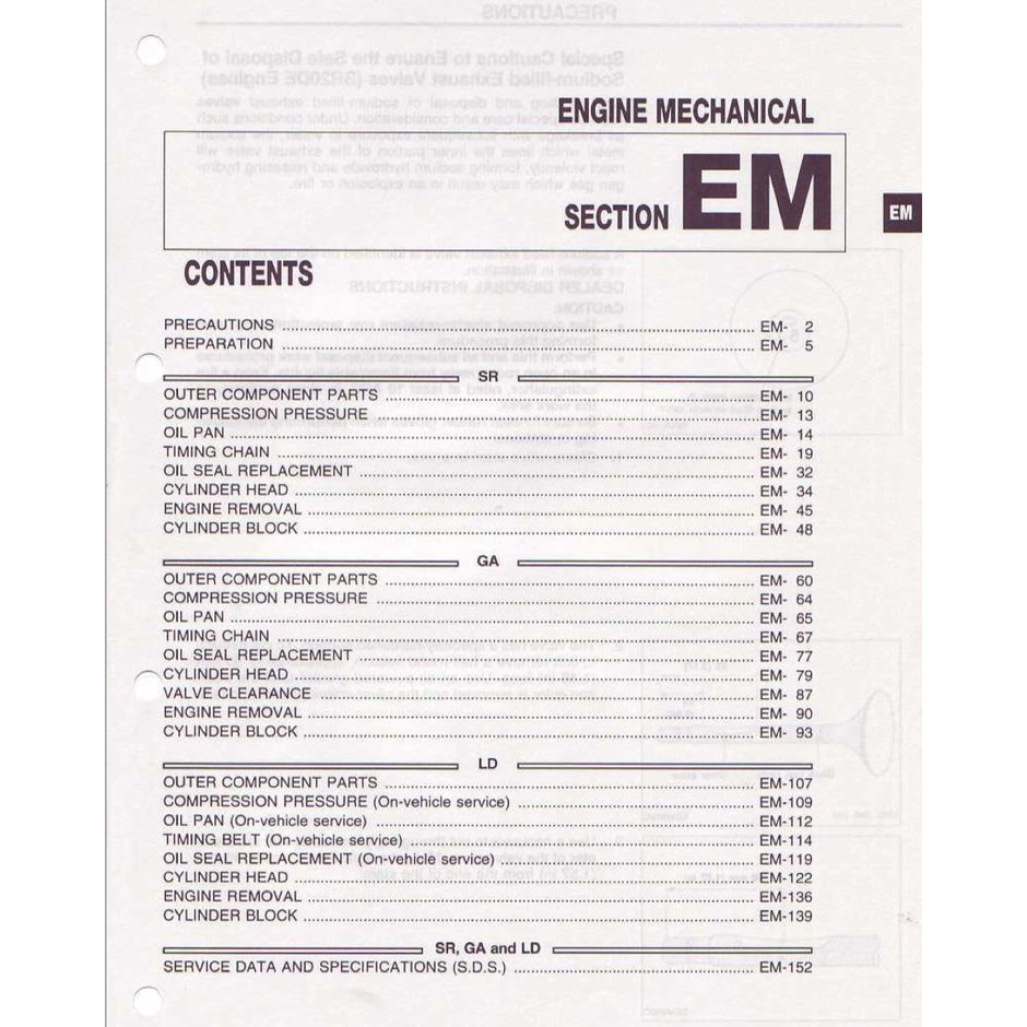NISSAN SERENA C23 (1991-2001) SERVICE WORKSHOP MANUAL