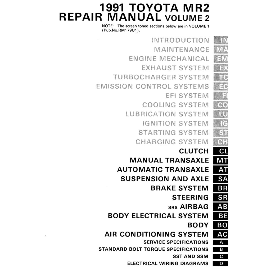 TOYOTA MR-2 SW20  (1989-1999) SERVICE WORKSHOP MANUAL