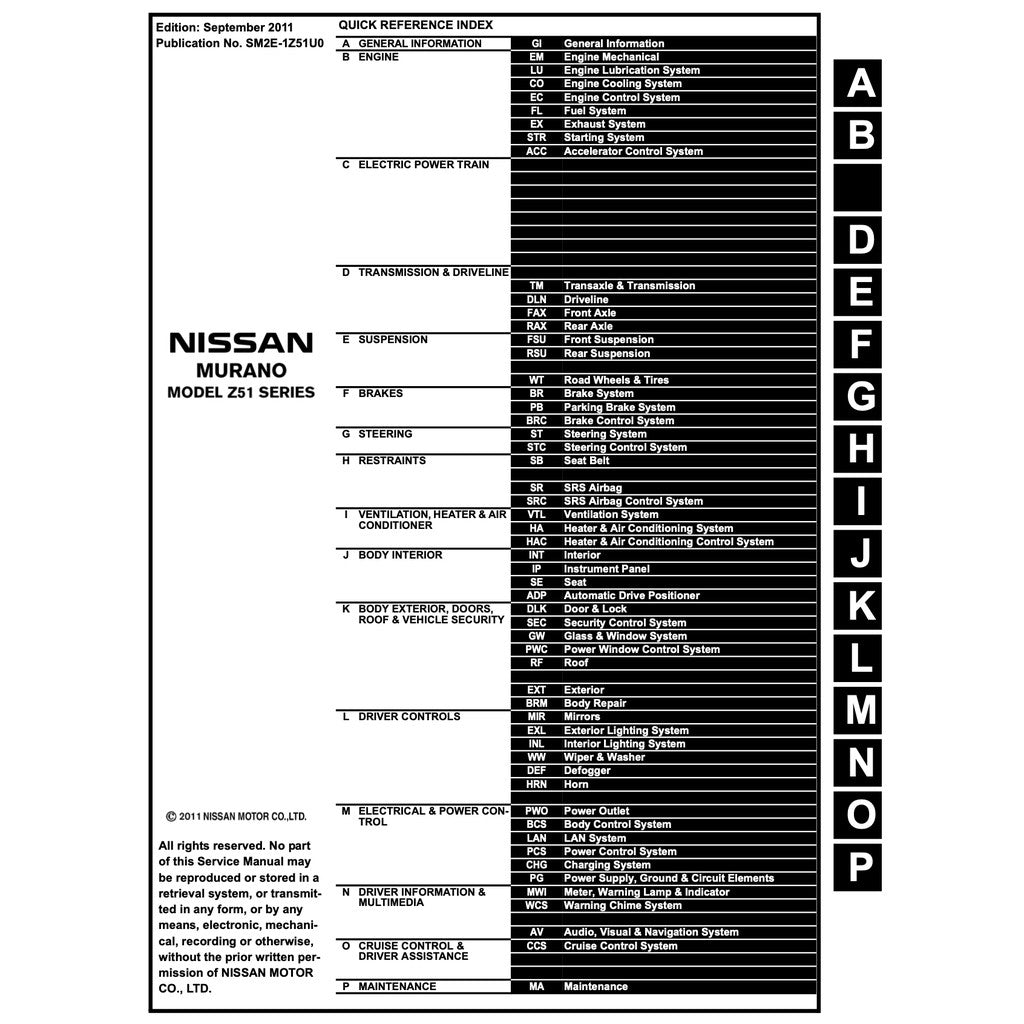 NISSAN MURANO Z51 (2008-2014) SERVICE WORKSHOP MANUAL