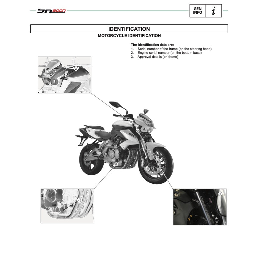 BENELLI BN600 R (2014-2018) SERVICE WORKSHOP MANUAL  + PARTS CATALOGUE + OWNER'S MANUAL