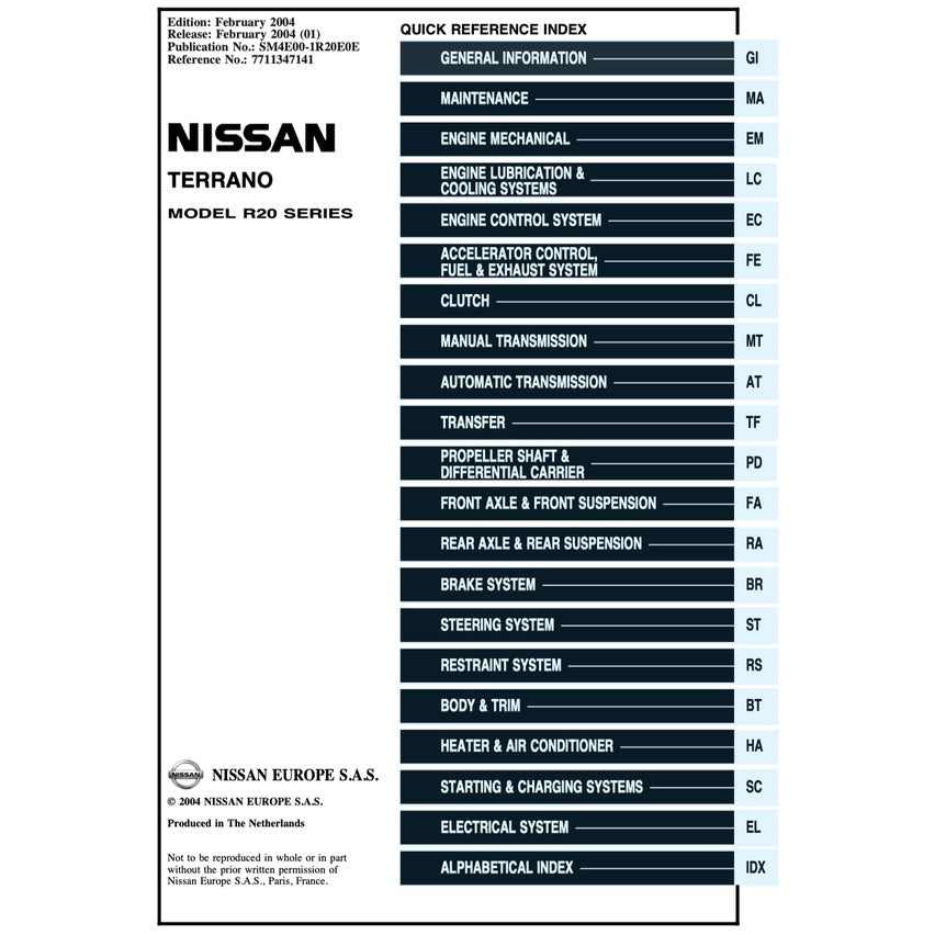 NISSAN TERRANO II (1993-2005) SERVICE WORKSHOP MANUAL
