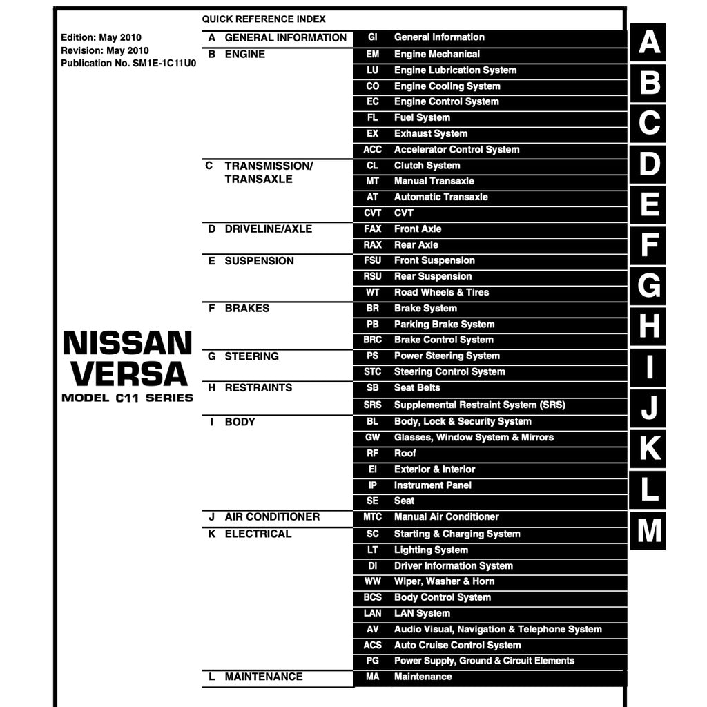 NISSAN LATIO C11 1.6L/1.8L (2007-2015) SERVICE WORKSHOP MANUAL