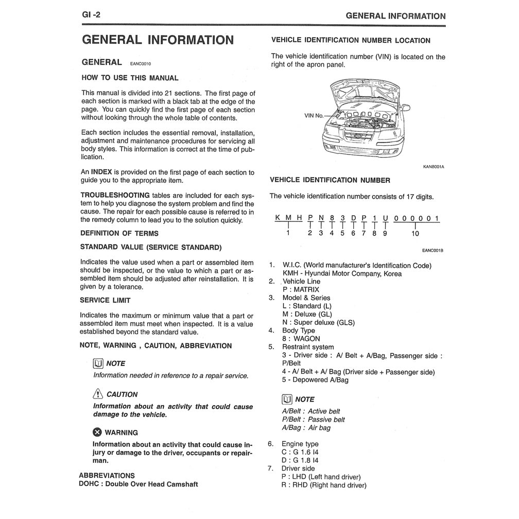HYUNDAI/INOKOM MATRIX FC (2001-2009) SERVICE WORKSHOP MANUAL + OWNER MANUAL