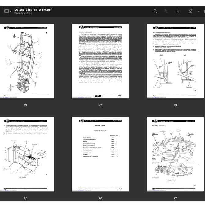 LOTUS ELISE S1 M111  (1994-2001) SERVICE NOTE WORKSHOP MANUAL