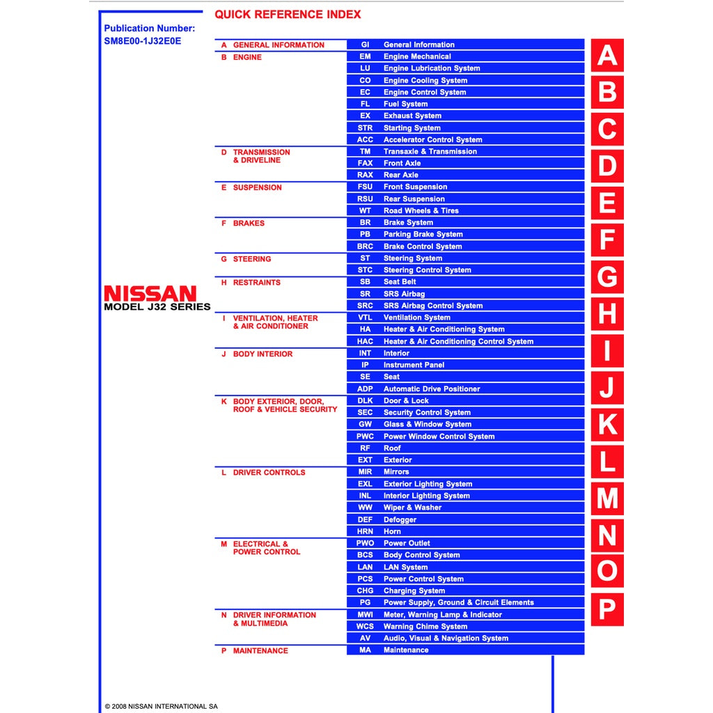 NISSAN TEANA / ALTIMA J32 (2008-2013) SERVICE WORKSHOP MANUAL