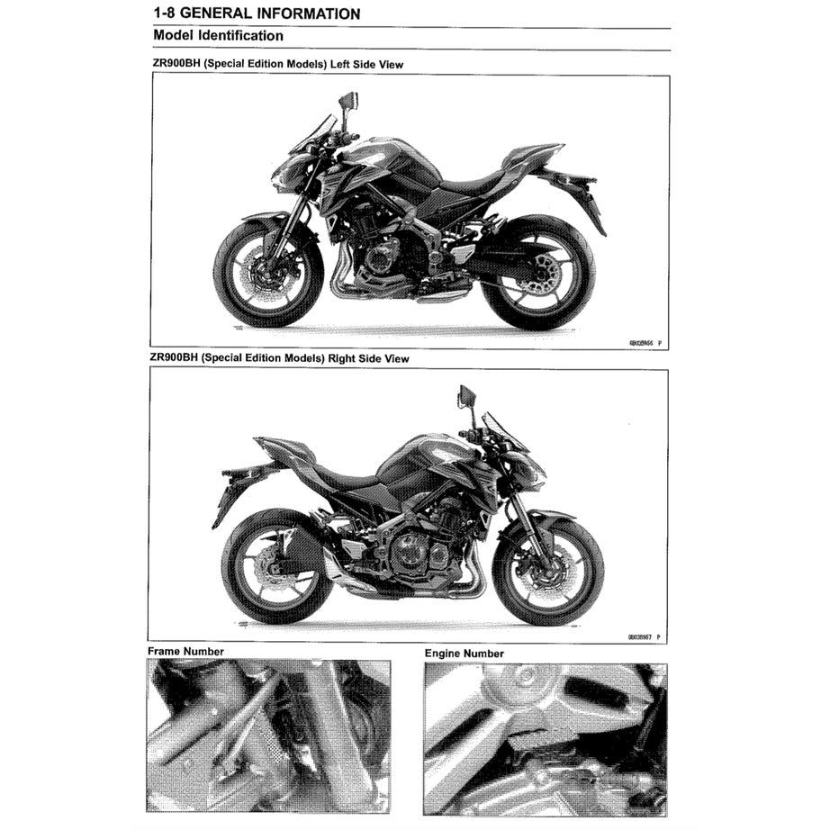 KAWASAKI Z900 ABS (2017-2019) SERVICE WORKSHOP MANUAL + PARTS CATALOGUE + OWNER'S MANUAL