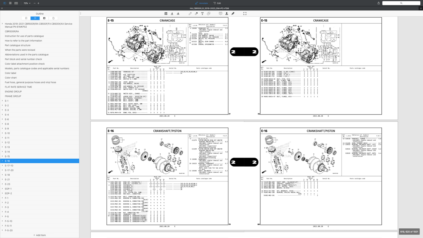HONDA CBR500R/RA (2019-2023) SERVICE WORKSHOP MANUAL + PARTS CATALOGUE + OWNER'S MANUAL