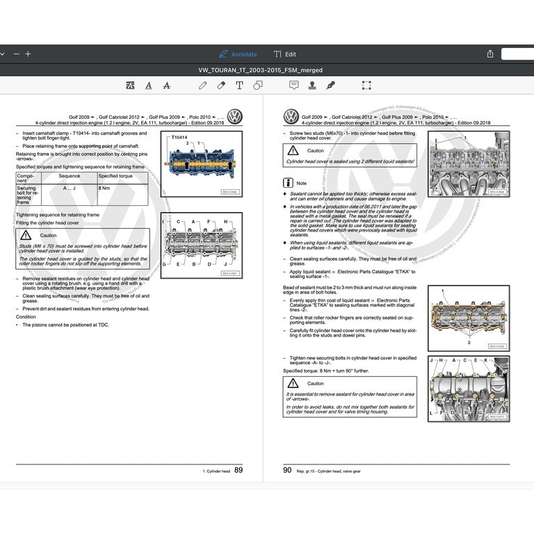 VW TOURAN I 1T (2003-2015) SERVICE WORKSHOP MANUAL