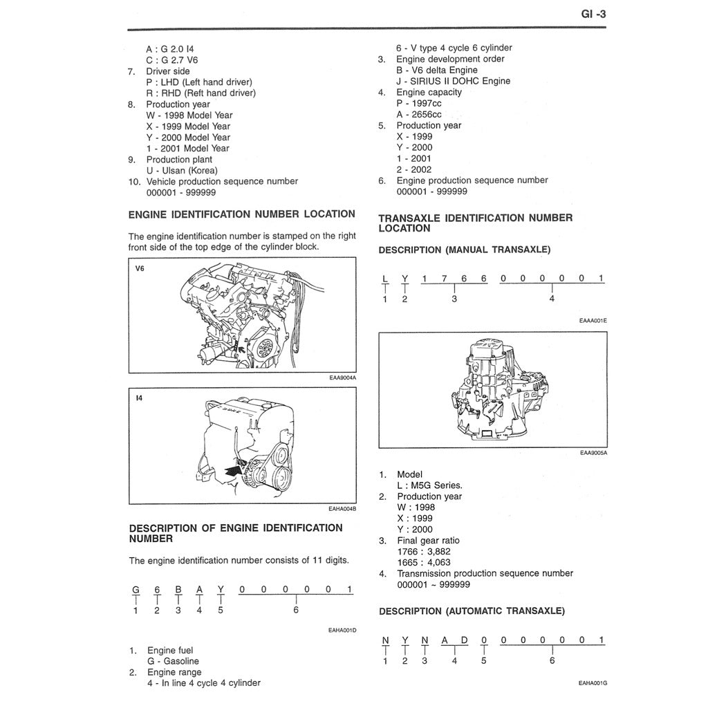 HYUNDAI TRAJET (1999-2008) SERVICE WORKSHOP MANUAL