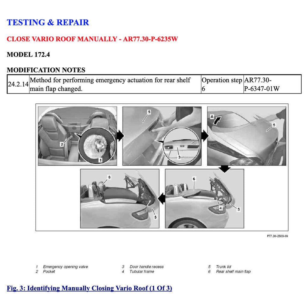 MERCEDES-BENZ SLK R172 (2011-2020) VARIO ROOF SERVICE REPAIR MANUAL