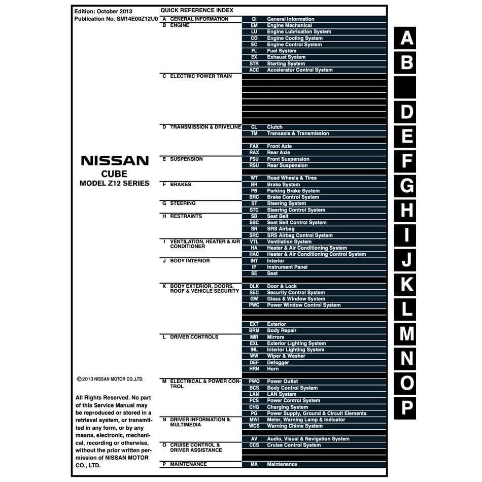NISSAN CUBE Z12 (2009-2019) SERVICE WORKSHOP MANUAL