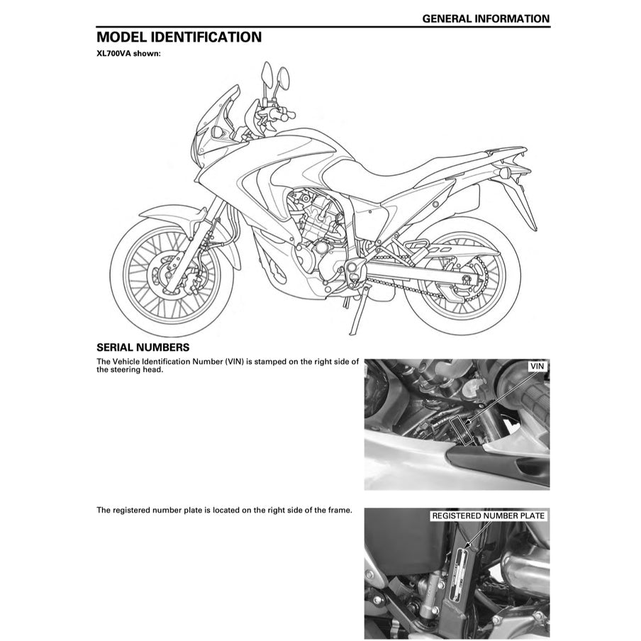 HONDA TRANSALP XL700V/VA (2008-2022) SERVICE WORKSHOP MANUAL + PARTS CATALOGUE + OWNER'S MANUAL