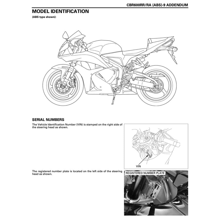 HONDA CBR600 RR ABS (2009-2012) SERVICE WORKSHOP MANUAL + PARTS CATALOGUE+ OWNER'S MANUAL
