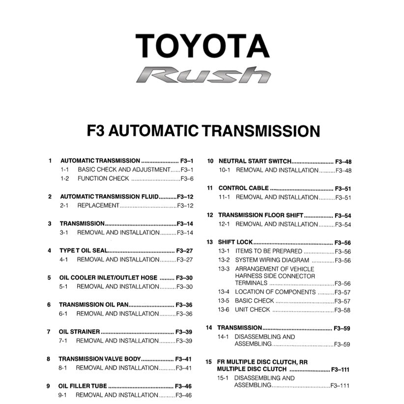 TOYOTA RUSH F800 (2017-2023) SERVICE WORKSHOP MANUAL