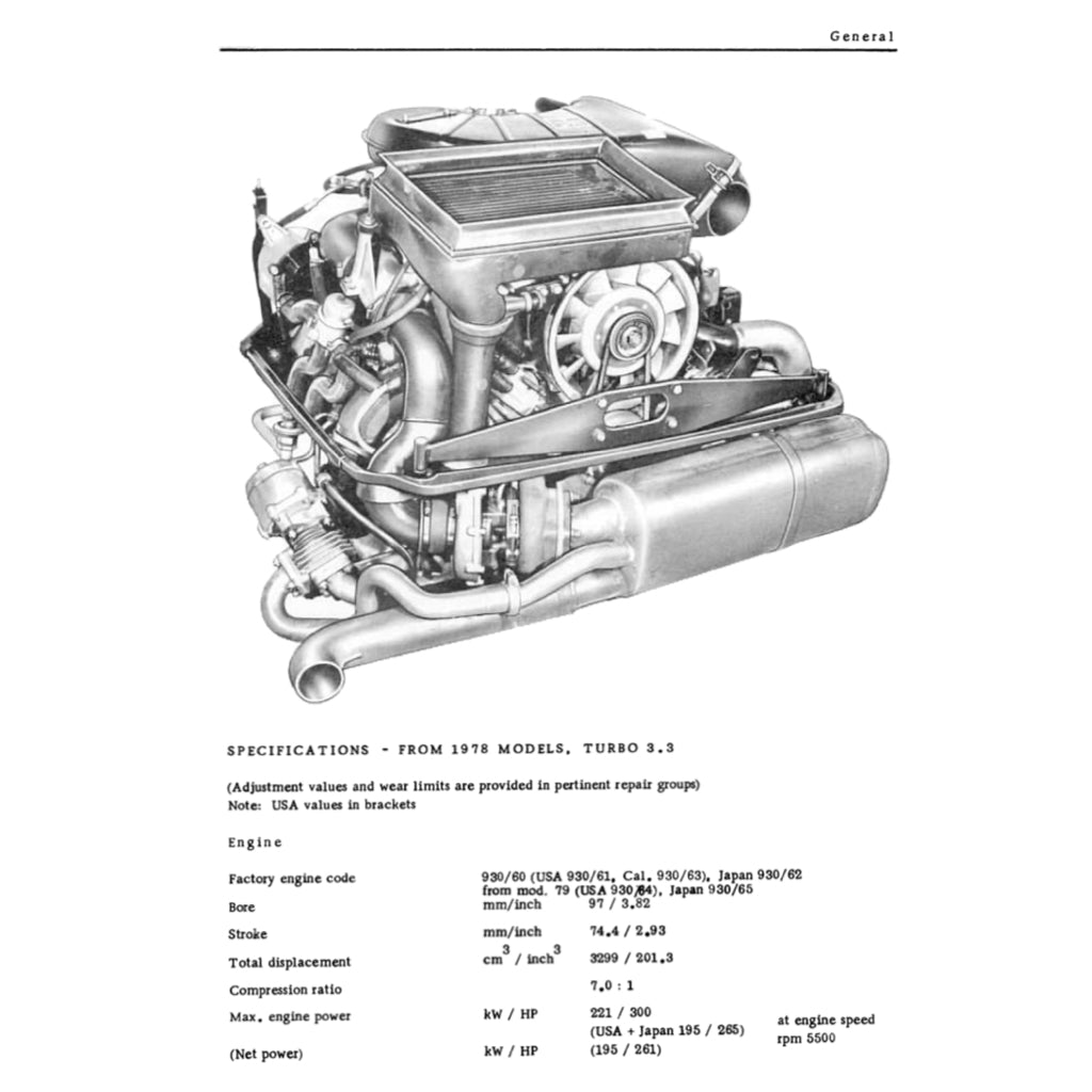 PORSCHE 911 930 T (1975-1987) SERVICE WORKSHOP MANUAL + PARTS CATALOGUE