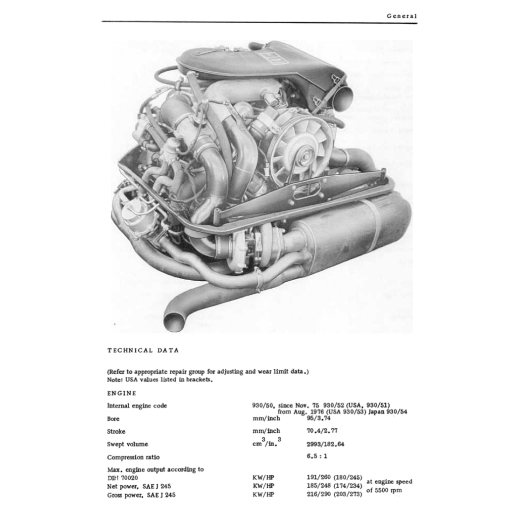 PORSCHE 911 930 T (1975-1987) SERVICE WORKSHOP MANUAL + PARTS CATALOGUE