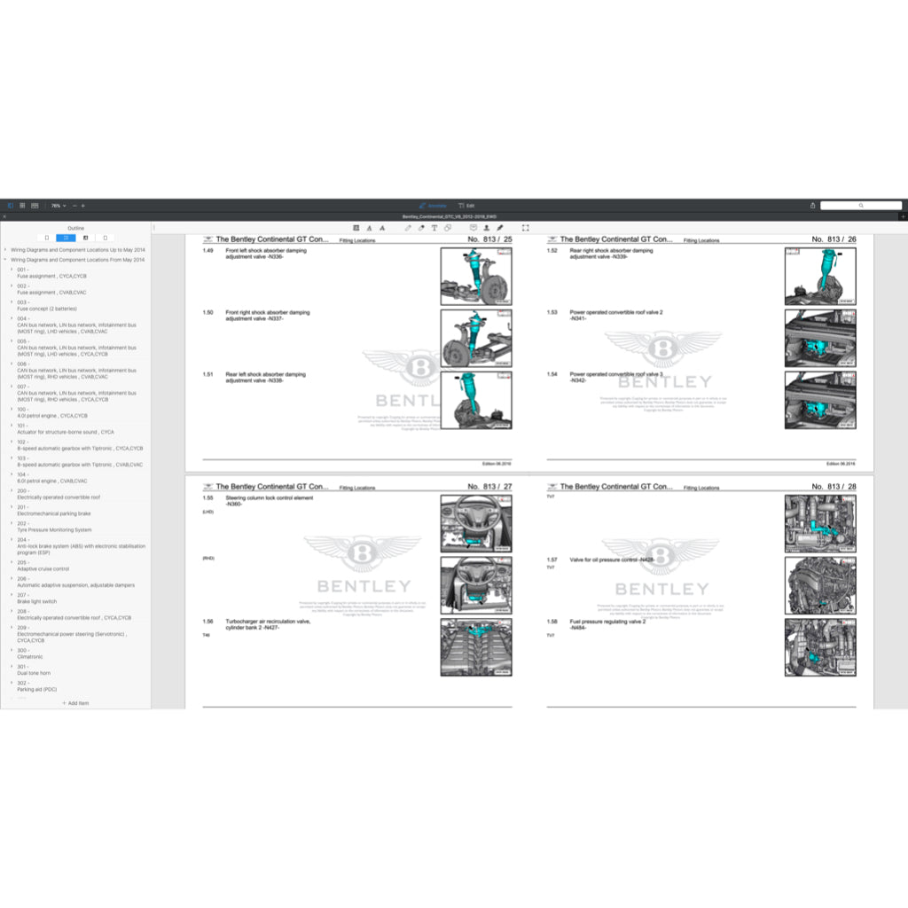 BENTLEY CONTINENTAL GTC V8 (2012-2018) ELECTRICAL WIRING DIAGRAMS