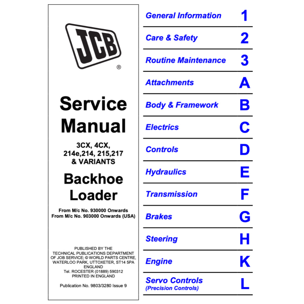 JCB BACKHOE LOADERS 3CX 4CX 214e 214 215 217  SERVICE WORKSHOP MANUAL
