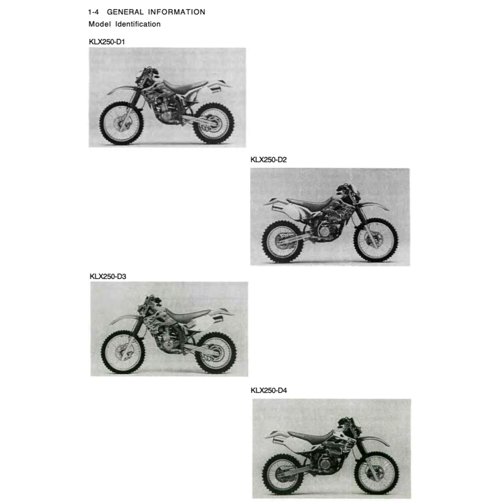 KAWASAKI KLX250 KLX 250 (1993-2007) SERVICE WORKSHOP MANUAL + PARTS CATALOGUE