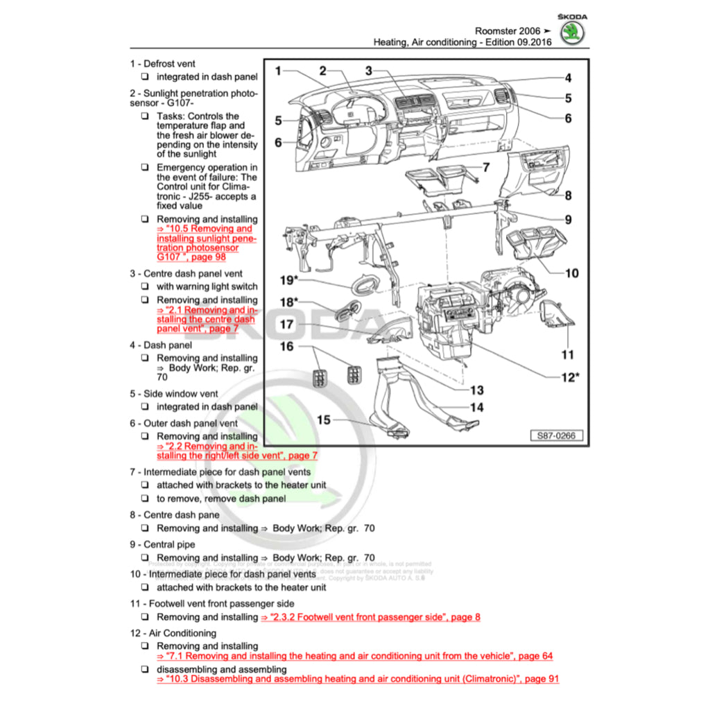 SKODA ROOMSTER 5J (2006-2015) SERVICE WORKSHOP MANUAL