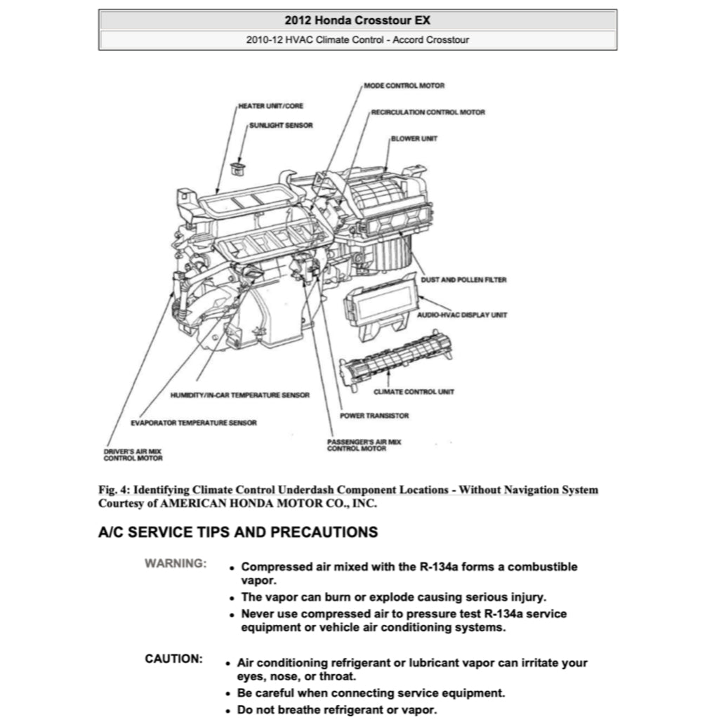 HONDA CROSSTOUR TF1/2 (2010-2015) SERVICE WORKSHOP MANUAL