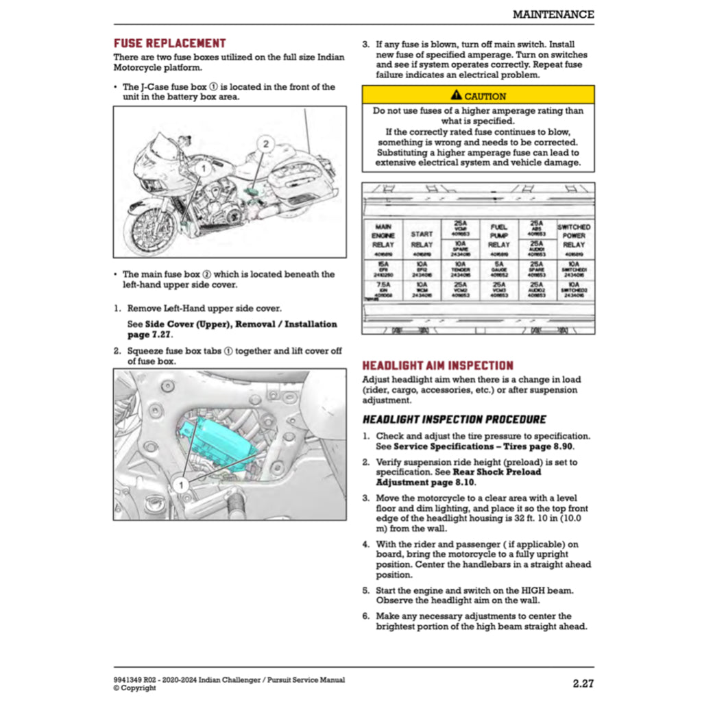 INDIAN CHALLENGER / PURSUIT (2020+) SERVICE WORKSHOP MANUAL + OWNER'S MANUAL