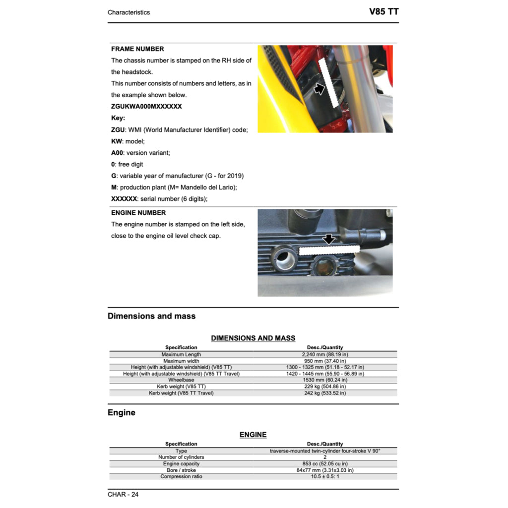 MOTO GUZZI V85TT 850 (2019+) SERVICE WORKSHOP MANUAL + PARTS CATALOGUE + OWNER'S MANUAL