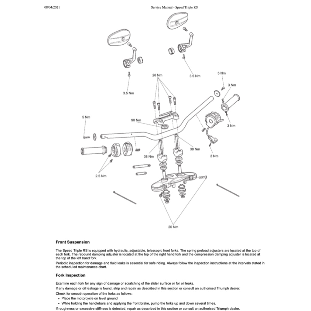 TRIUMPH SPEED TRIPLE 1050 RS (2018-2020) SERVICE MANUAL + OWNER'S MANUAL
