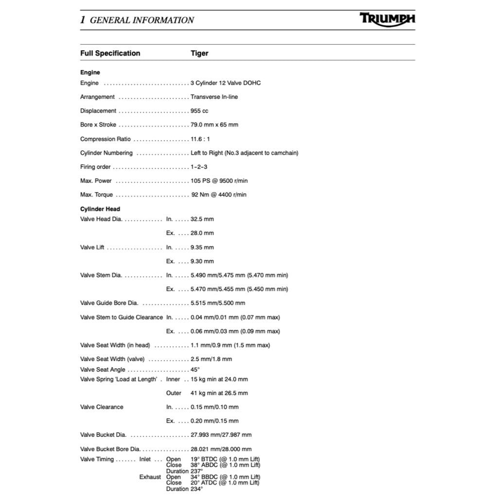 TRIUMPH TIGER 955i (2001-2006) SERVICE WORKSHOP MANUAL + OWNER MANUAL