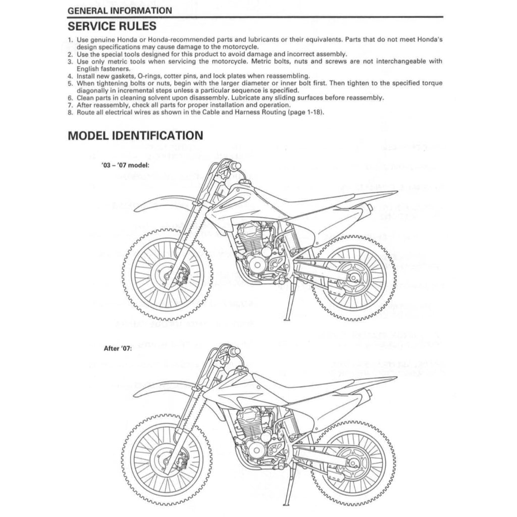 HONDA CRF230F (2003-2013) SERVICE WORKSHOP MANUAL + OWNER'S MANUAL
