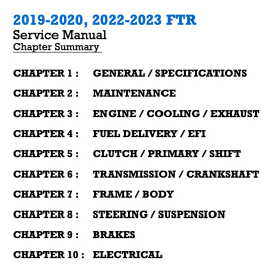 INDIAN FTR1200 (2019-2023) SERVICE WORKSHOP MANUAL + OWNER'S MANUAL