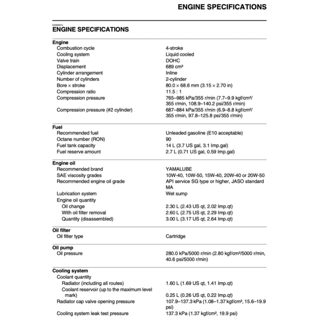 YAMAHA MT-07 MT07 (2023-2024) SERVICE WORKSHOP MANUAL + OWNER'S MANUAL