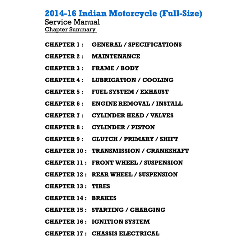 INDIAN SPRINGFIELD (2014-2016) SERVICE WORKSHOP MANUAL