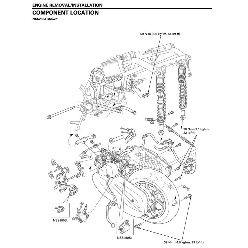 HONDA FORZA NSS250/A/S (2001-2008) SERVICE WORKSHOP MANUAL + OWNER'S MANUAL