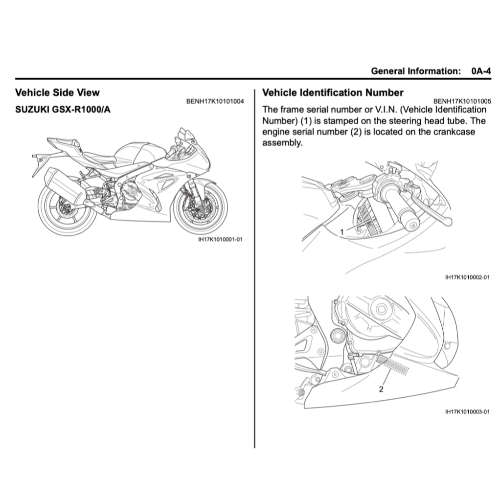 SUZUKI GSX-R 1000 L7 A/R (2017-2022) SERVICE WORKSHOP MANUAL + PARTS CATALOGUE + OWNER'S MANUAL