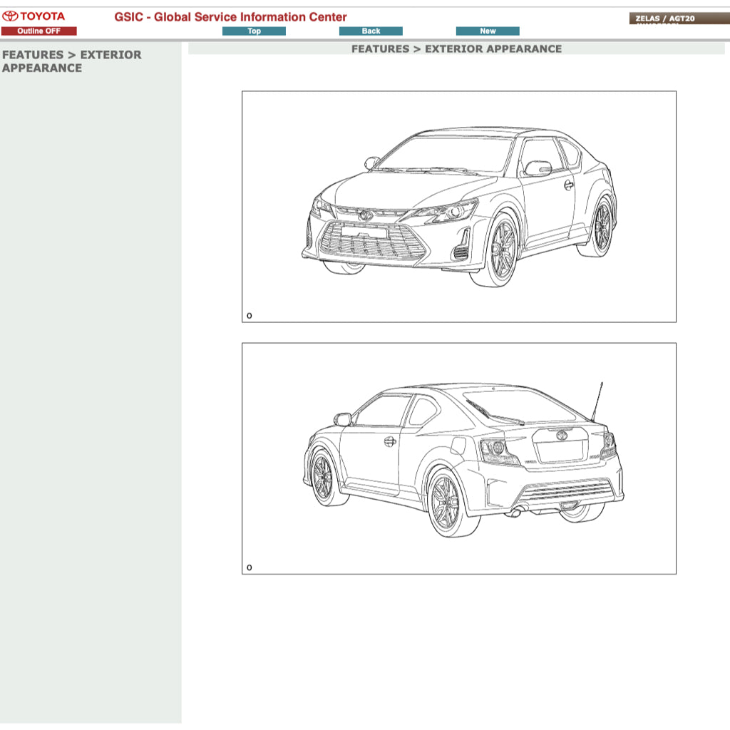 TOYOTA SCION TC ZELAS AGT20 (2010-2016) ONLINE SERVICE WORKSHOP MANUAL