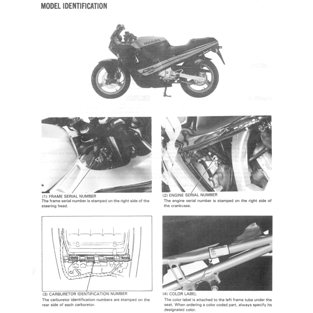HONDA CBR600 F1 (1987-1990) SERVICE WORKSHOP MANUAL + SUPPLEMENTS K,L,M