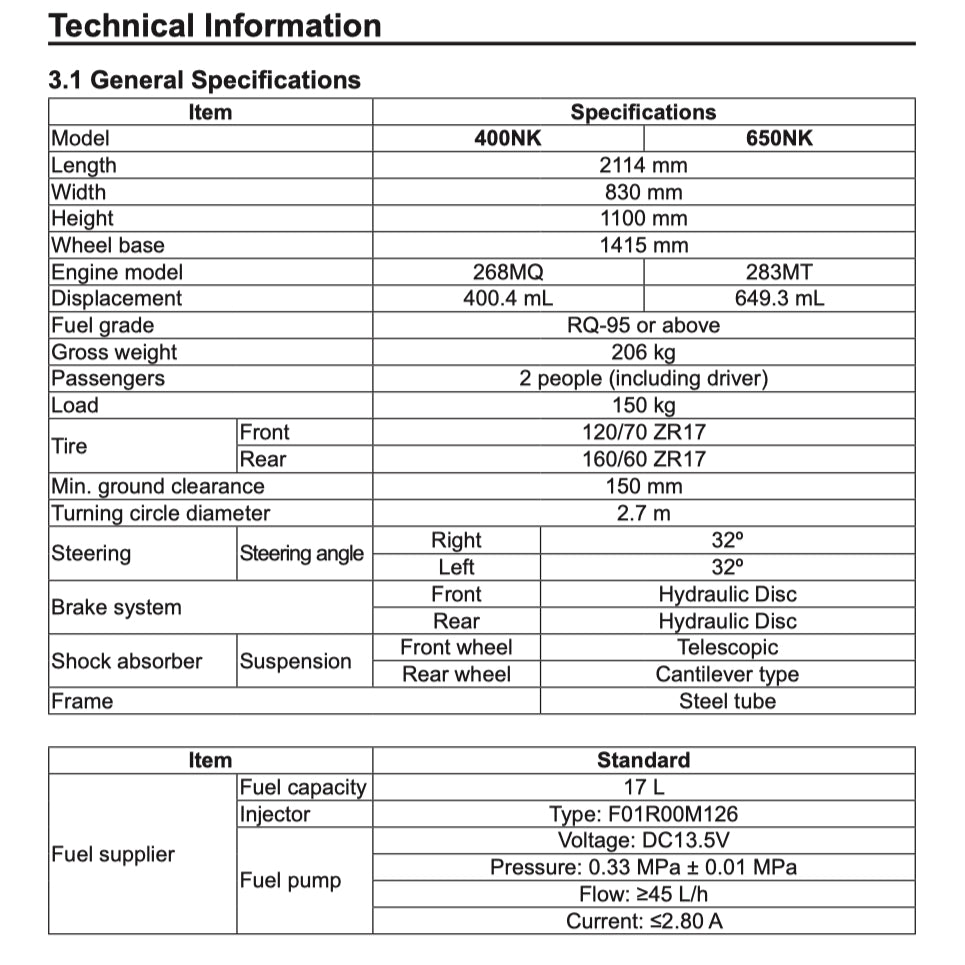 CFMOTO CF400NK CF400-B (2020-2023) SERVICE WORKSHOP MANUAL + OWNER'S MANUAL