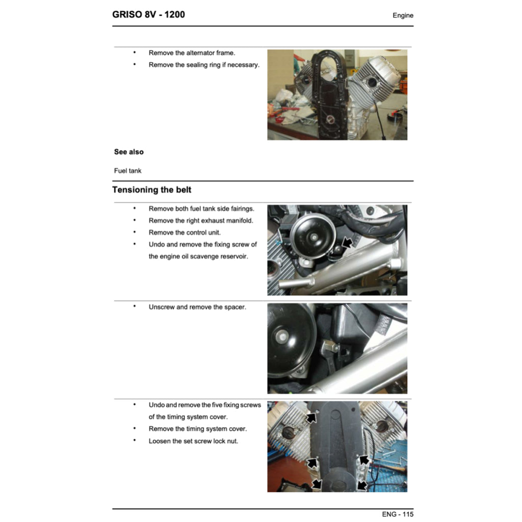 MOTO GUZZI GRISO 8V 1200 (2007-2017) SERVICE WORKSHOP MANUAL + PARTS CATALOGUE + OWNER'S MANUAL