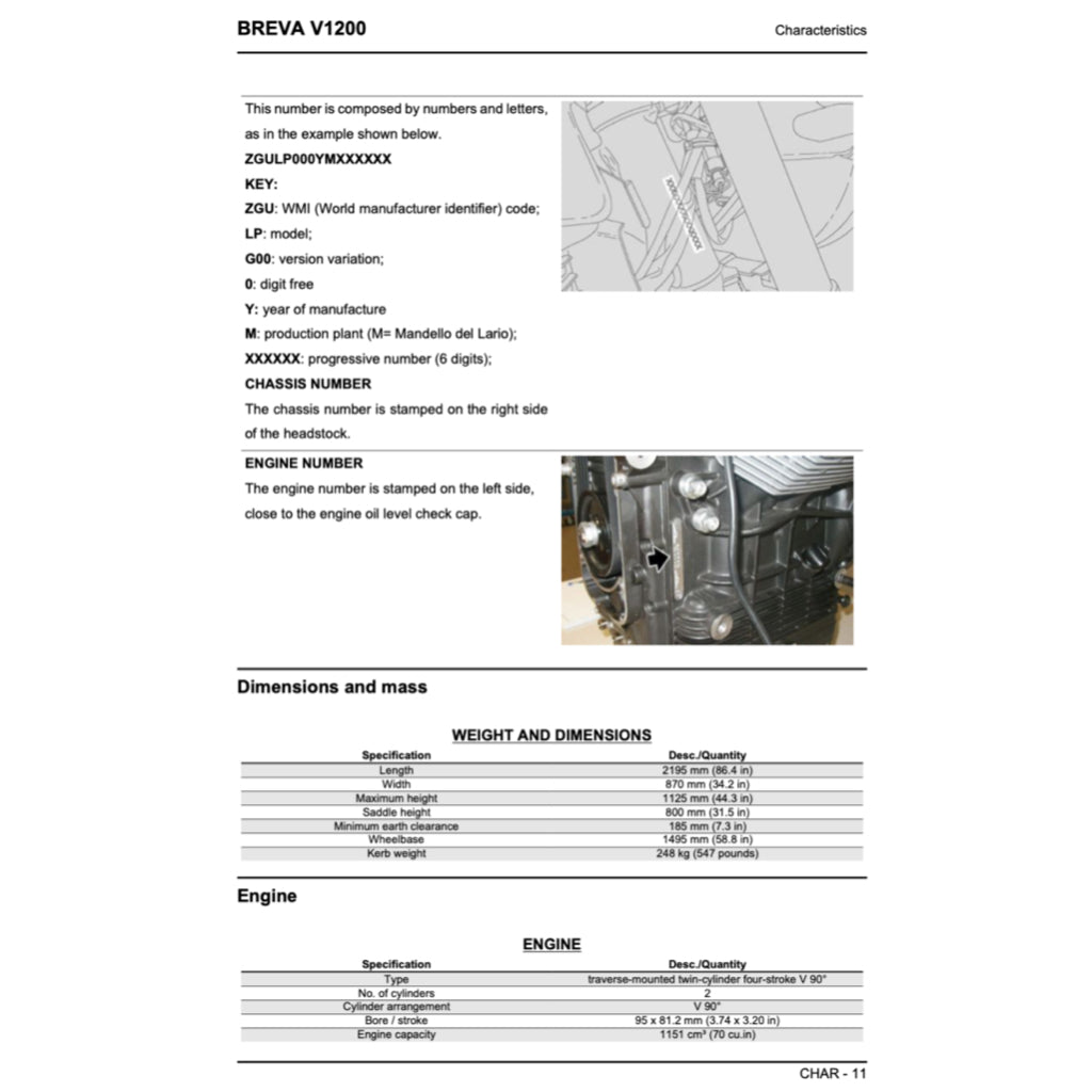 MOTO GUZZI BREVA V1200 (2008-2011) SERVICE WORKSHOP MANUAL + PARTS CATALOGUE + OWNER'S MANUAL