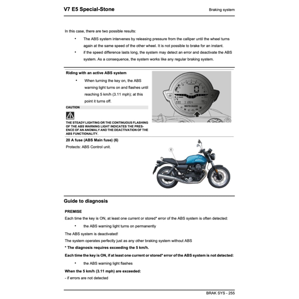 MOTO GUZZI V7 E5 SPECIAL STONE 850 (2021+) SERVICE WORKSHOP MANUAL + PARTS CATALOGUE + OWNER'S MANUAL